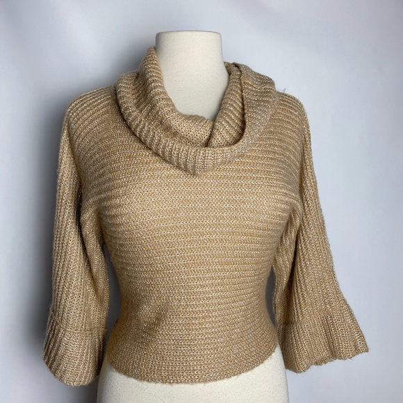 INC International Concepts Sweaters - INC Sparkly tan scoop neck sweater petite